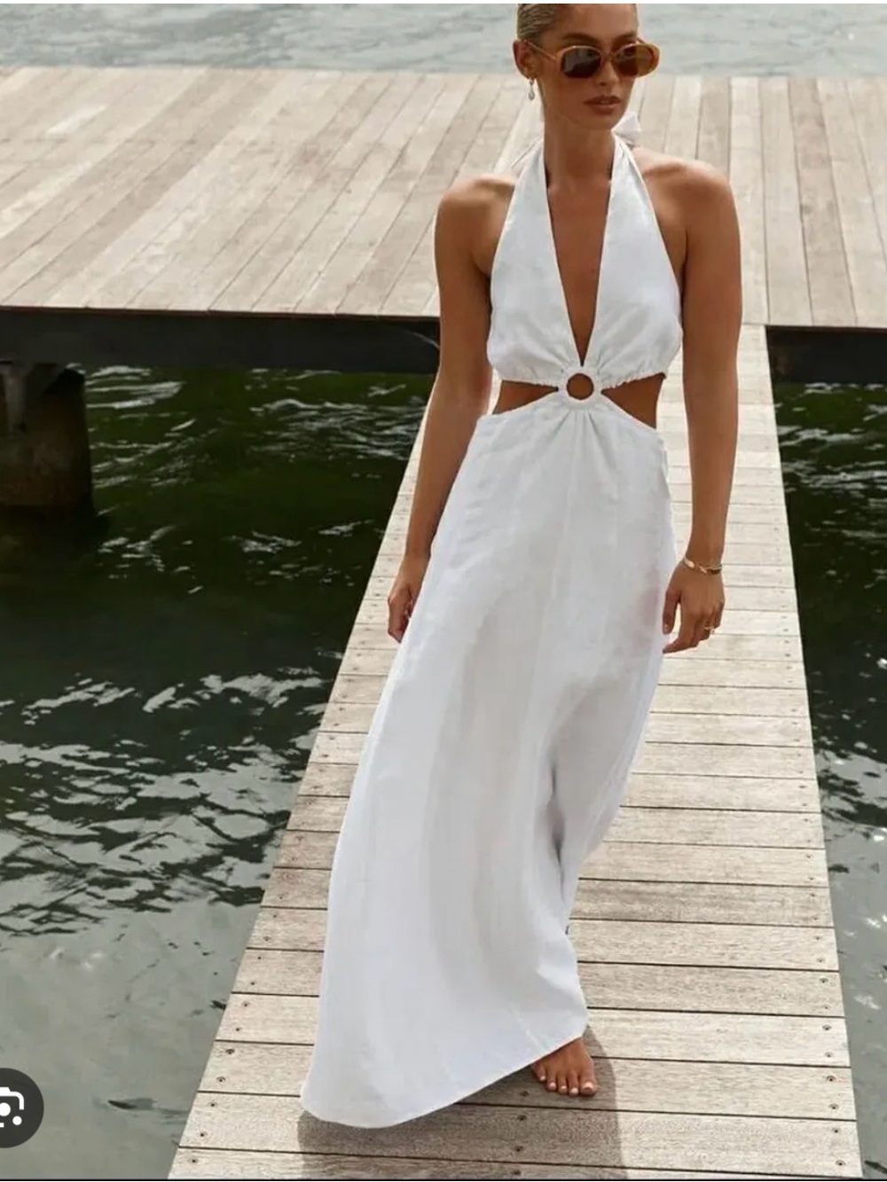 Dissh White Halter Cutout Maxi Dress